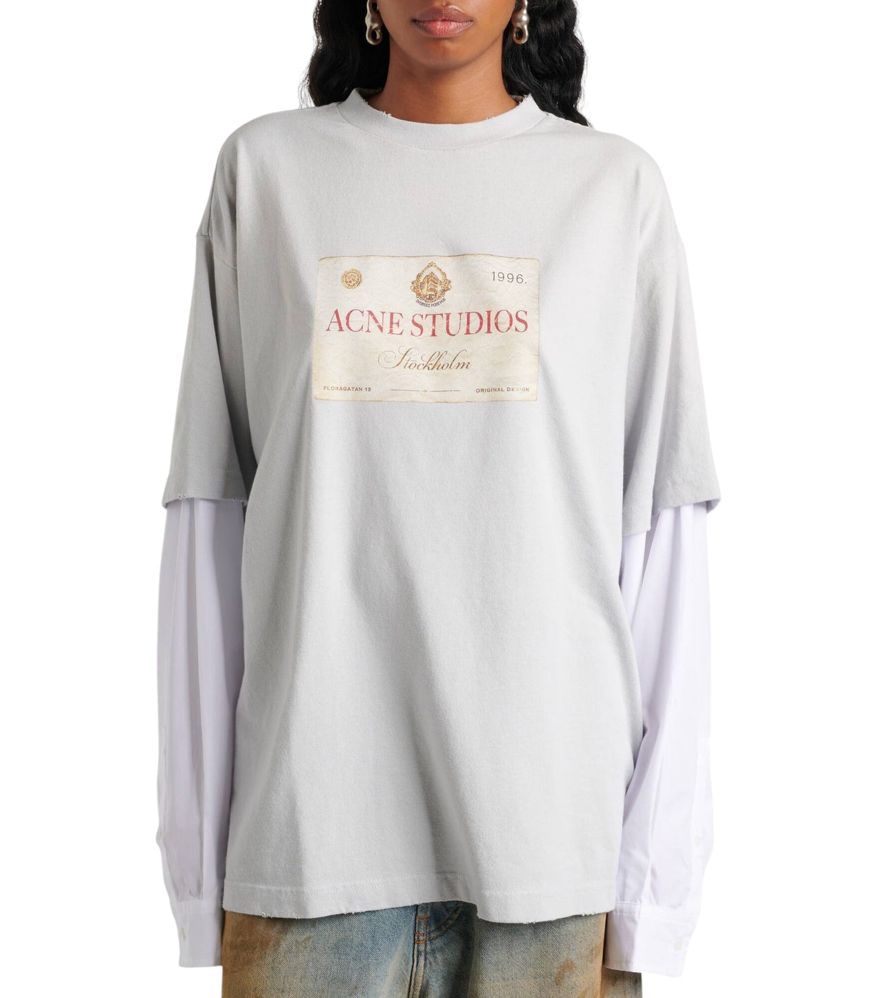 Acne Studios Edra Double U Champagne T-Shirt Light Grey