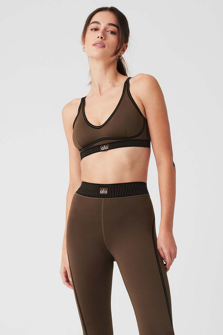 Alo Yoga Airlift Line Up Legging and Bra Espresso