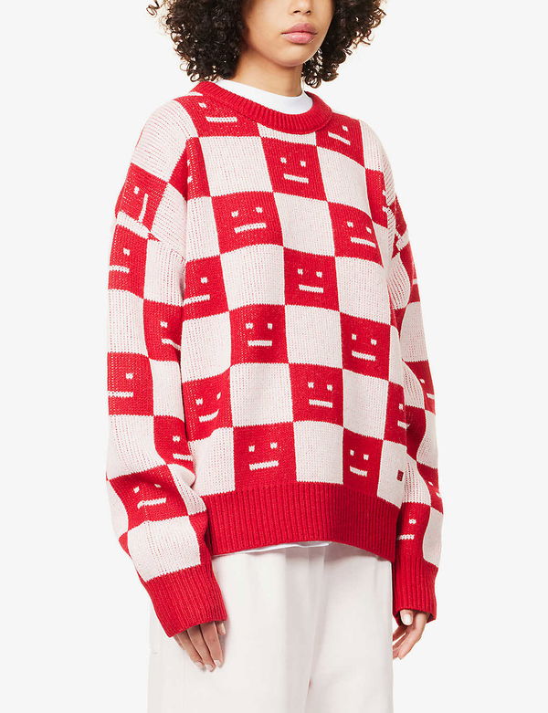 Acne Studios Face Maglia jacquard wool sweater Red