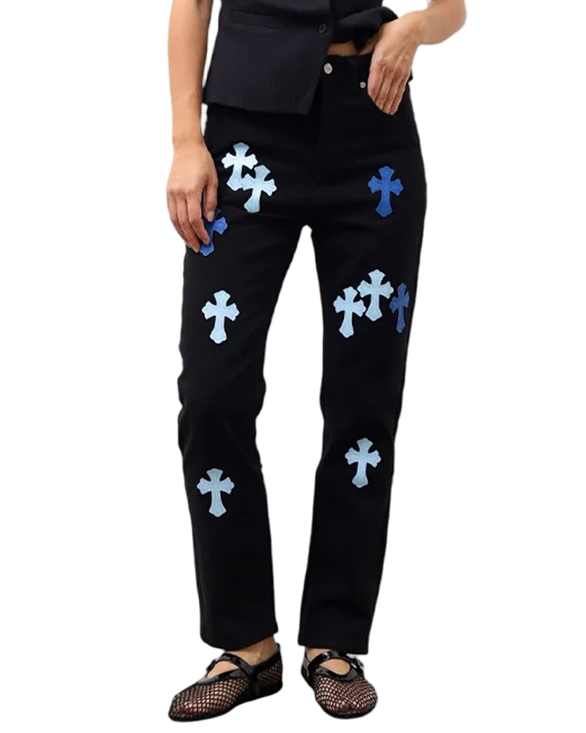 Chrome Hearts Jeans with Blue Cross Black CH125-BK