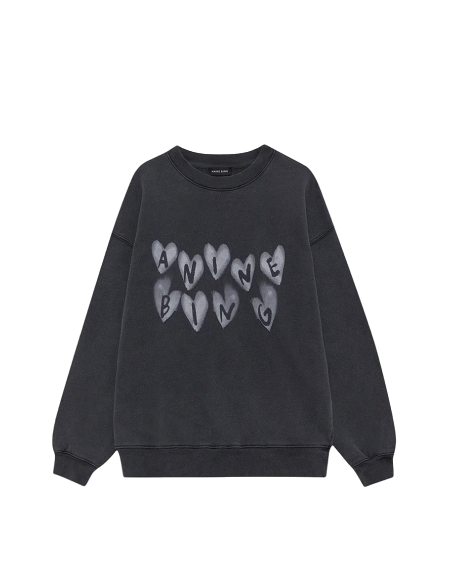 Anine Bing Spencer Hearts Sweatshirt Grey