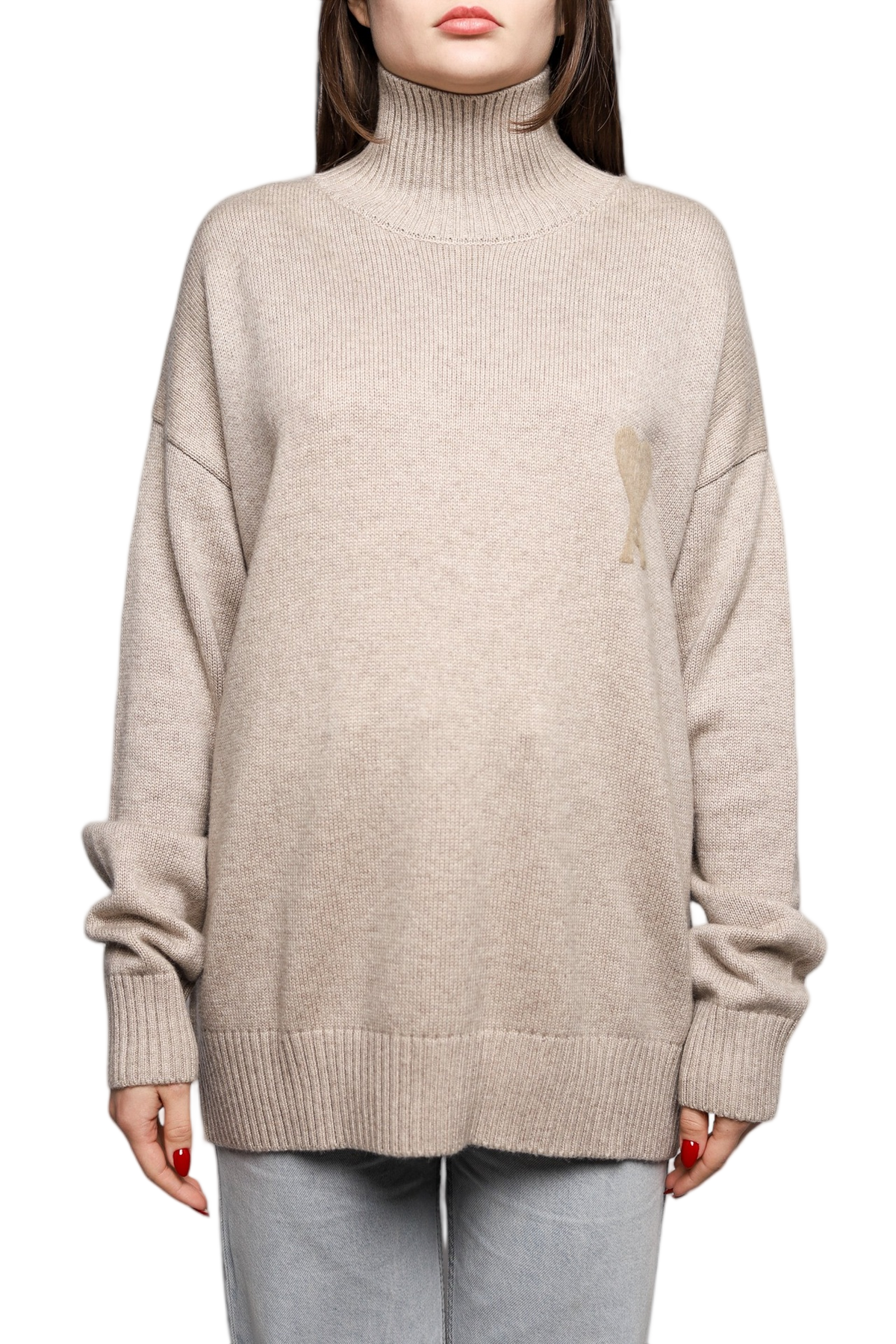 AMI Paris Ami de Coeur High-neck Jumper Beige