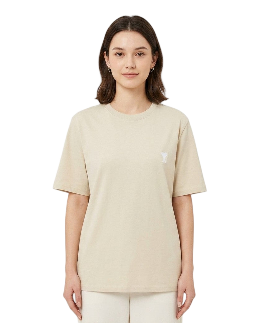 AMI Paris Ami De Coeur White Heart T-Shirt Beige
