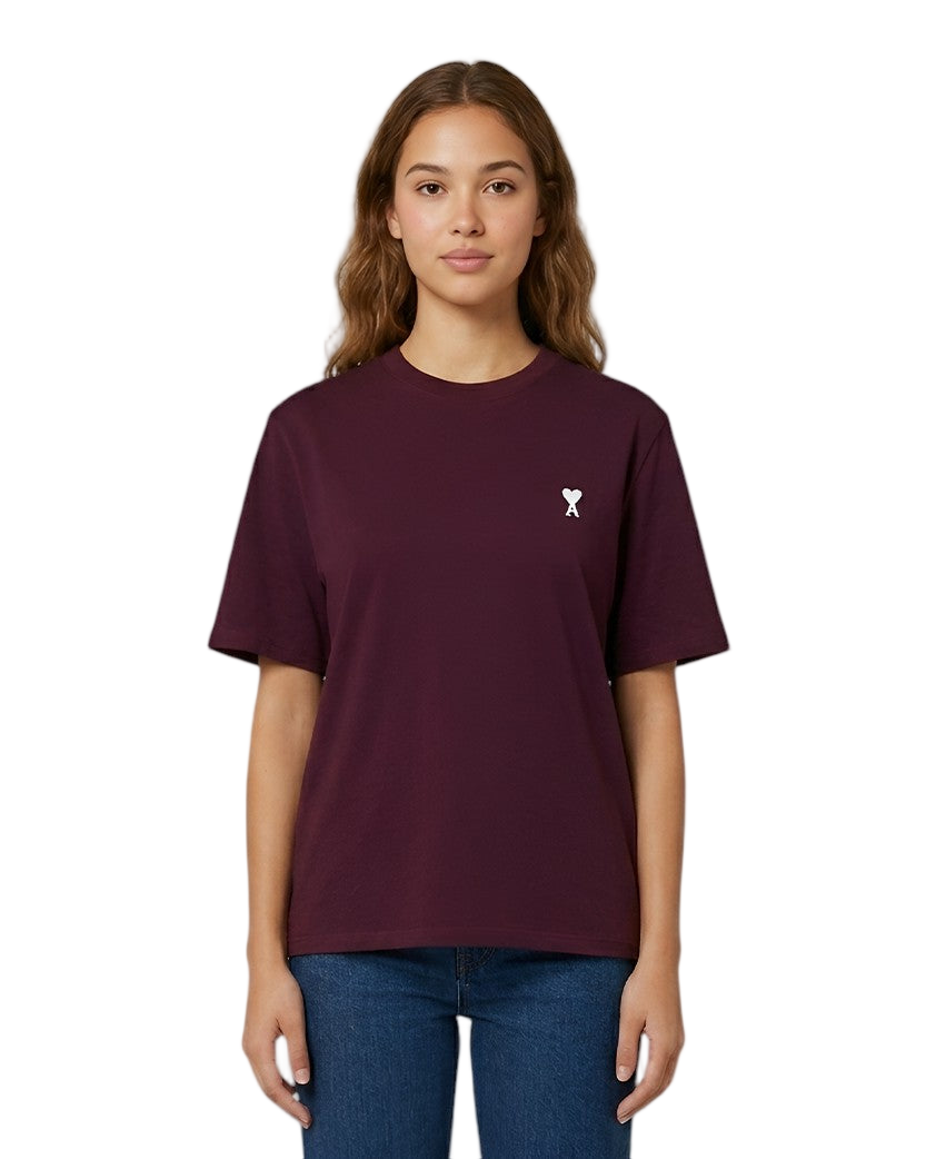AMI Paris Ami De Coeur White Heart T-Shirt Burgundy