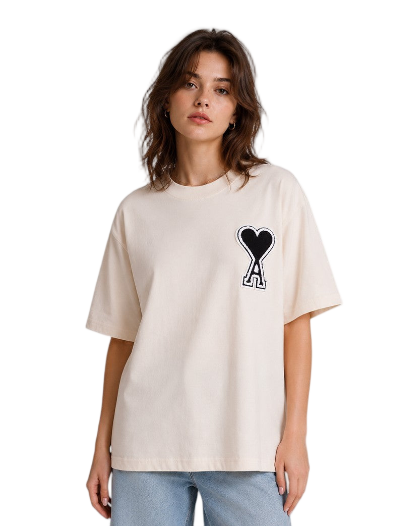 AMI Paris Exclusive Ami De Coeur T-Shirt Beige Black Heart
