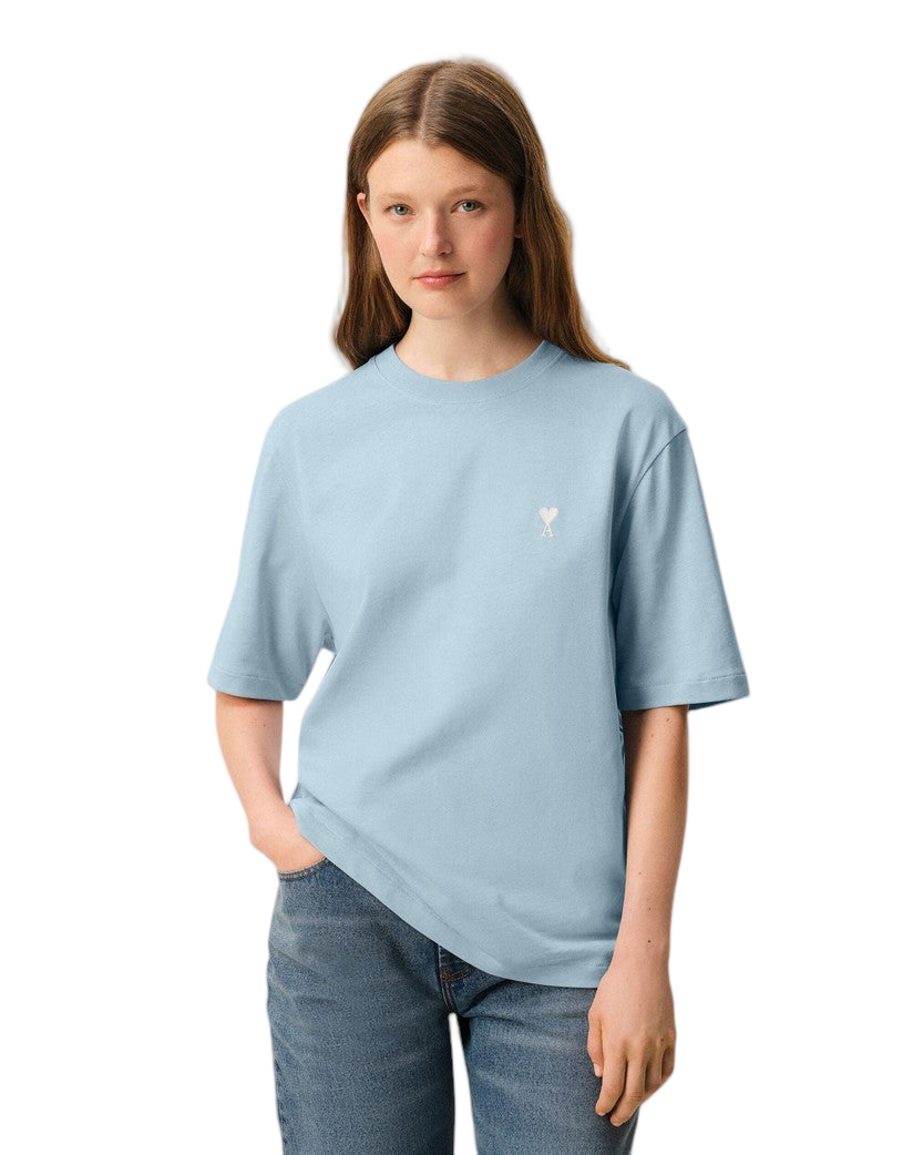 AMI Paris Ami De Coeur White Heart T-Shirt Light Blue
