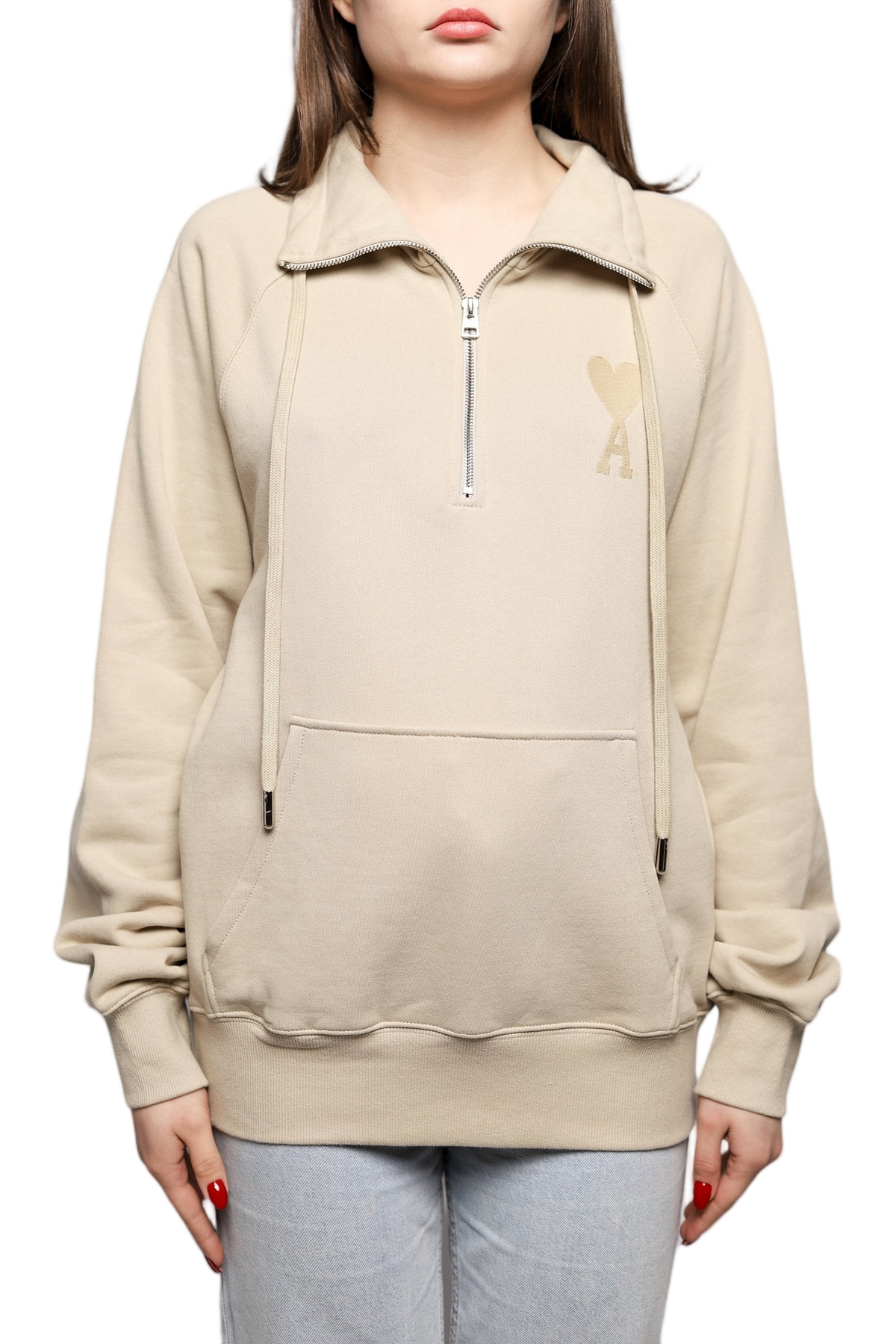 AMI Paris Ami de Coeur Half-zip Sweatshirt Beige