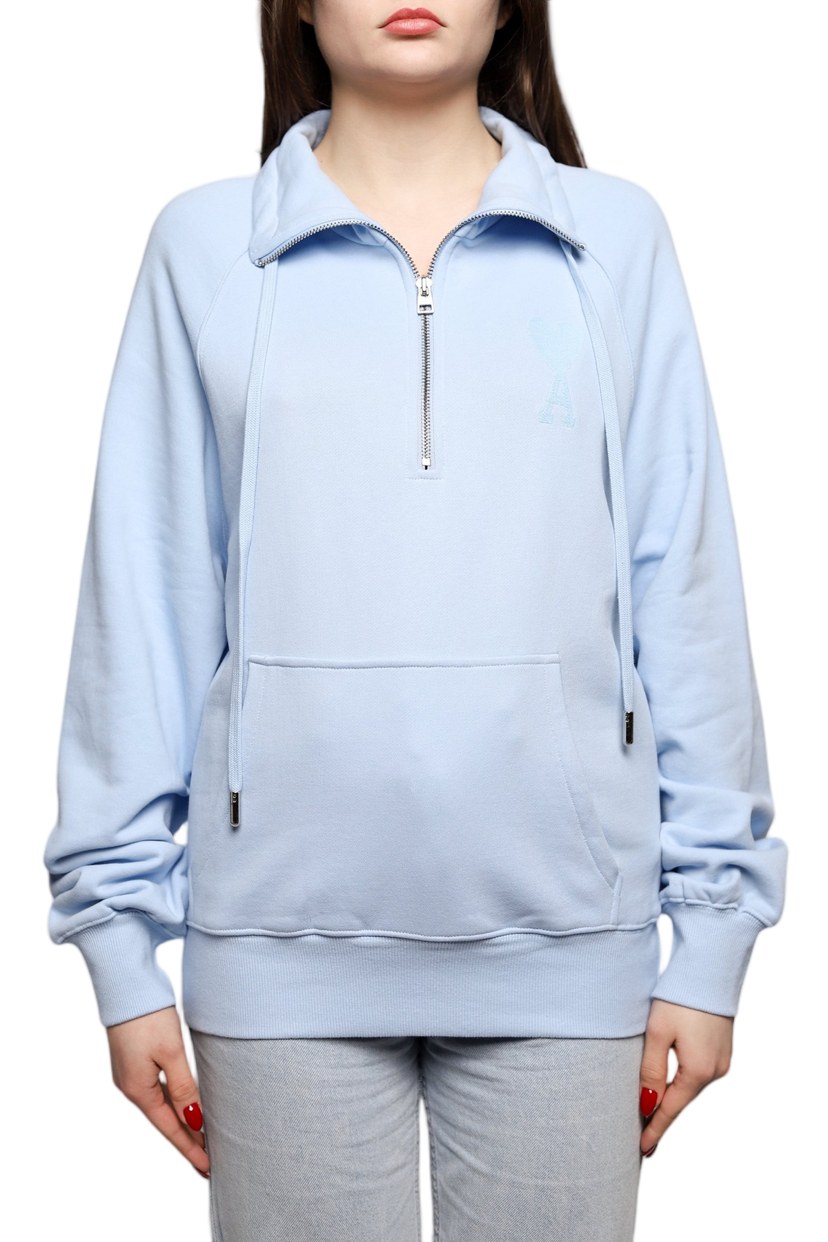 AMI Paris Ami de Coeur Half-zip Sweatshirt Sky Blue