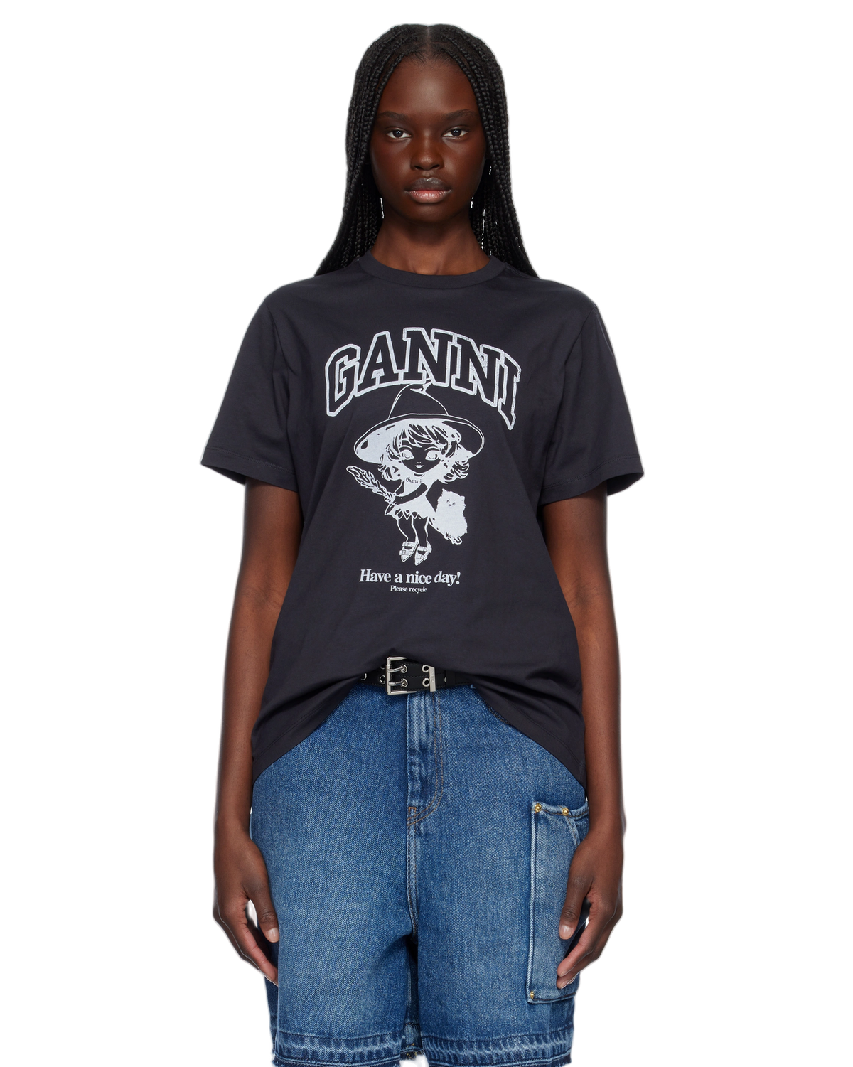 Ganni Basic Cotton Witch Relaxed T-Shirt Phantom
