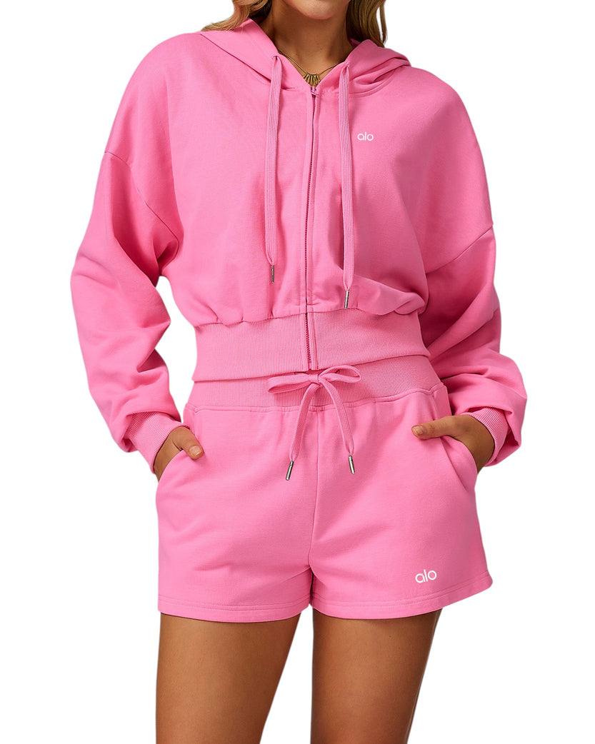 Alo Yoga Serenity Cropped Zip Hoodie Pink EWK20301-PK