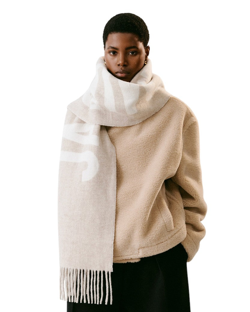 Jacquemus Logo Jacquard Fringed Edge Scarf Beige