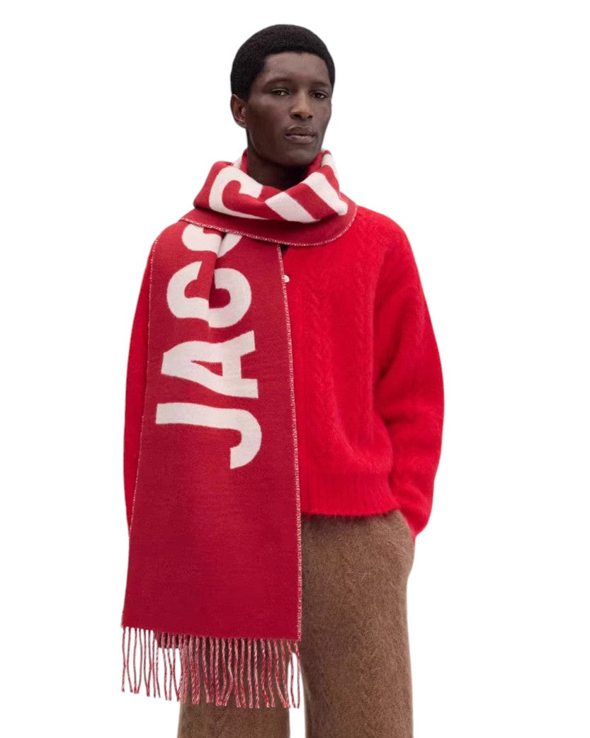 Jacquemus Logo Jacquard Fringed Edge Scarf Red