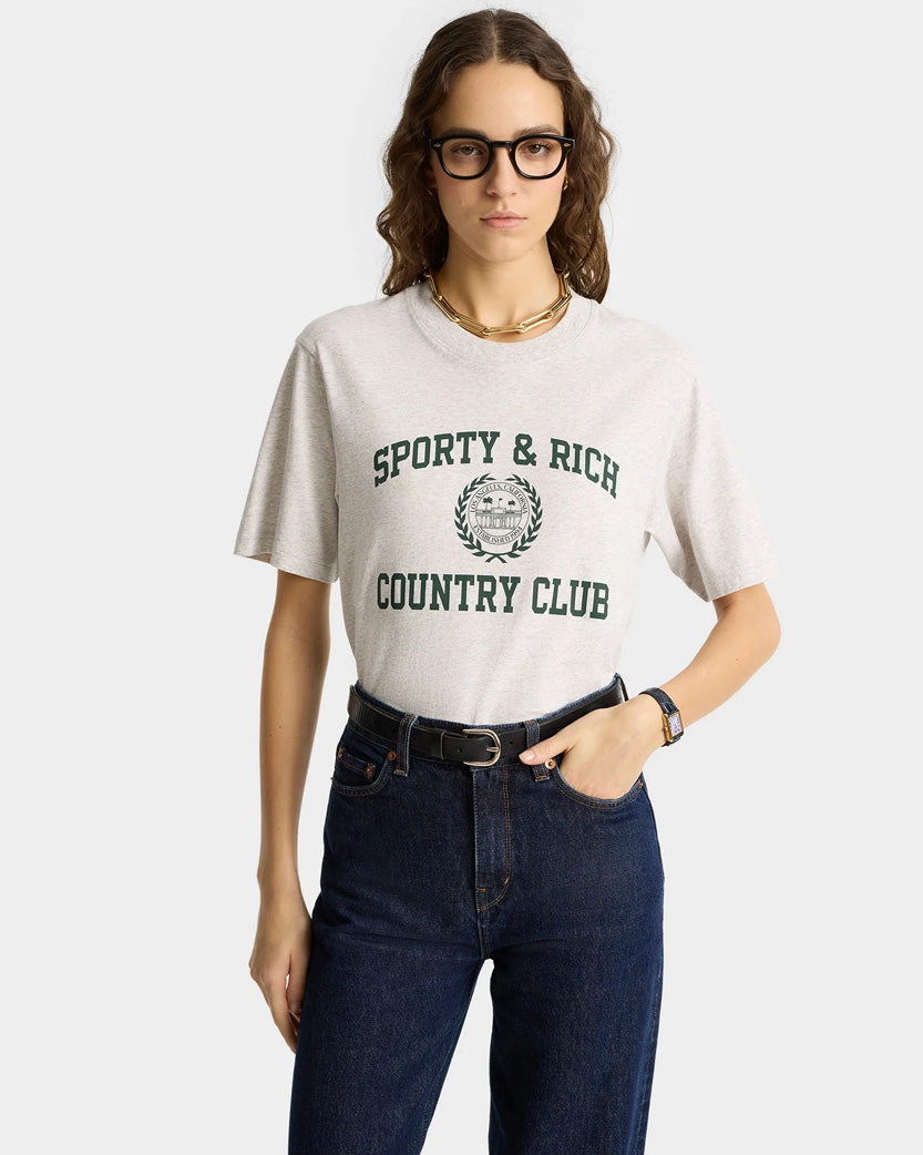 Sporty & Rich Varsity Crest T-Shirt Heather Gray
