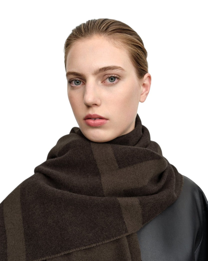 Toteme Monogram Jacquard Wool Scarf Dark Brown