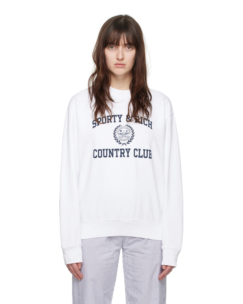 Sporty & Rich Varsity Crest Crewneck White/Navy