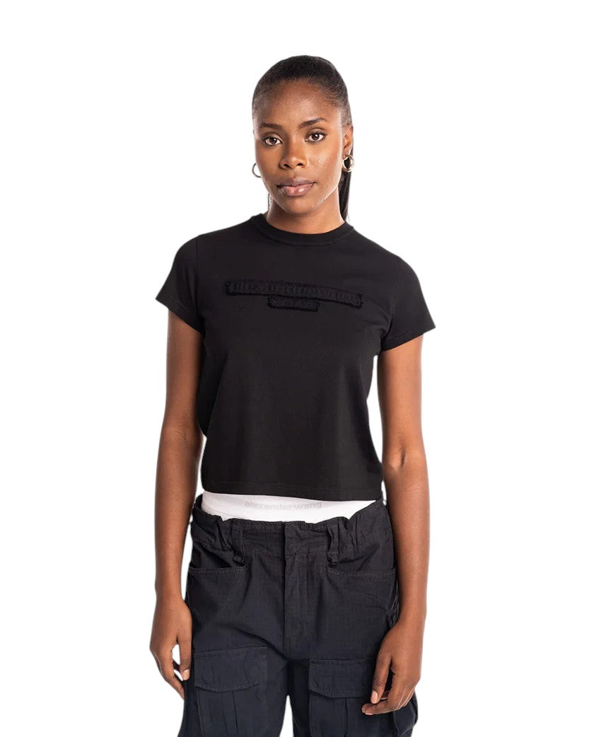 Alexander Wang Distressed Logo Shrunken Tee Black