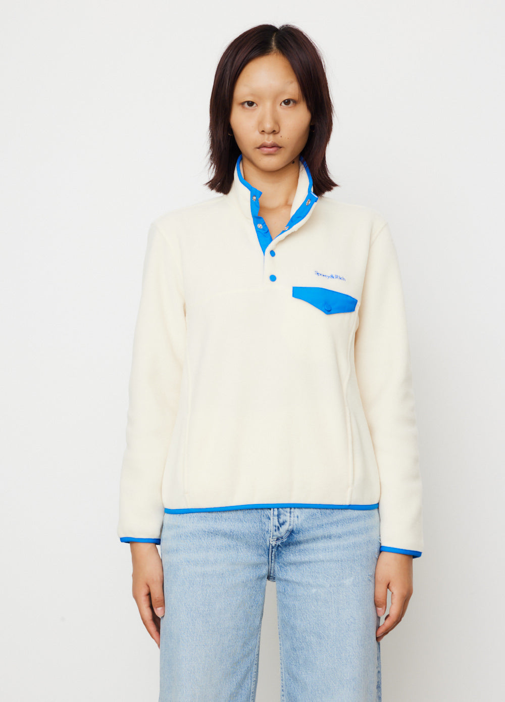 Sporty & Rich Serif Logo Polar Sweatshirt Cream/Ocean