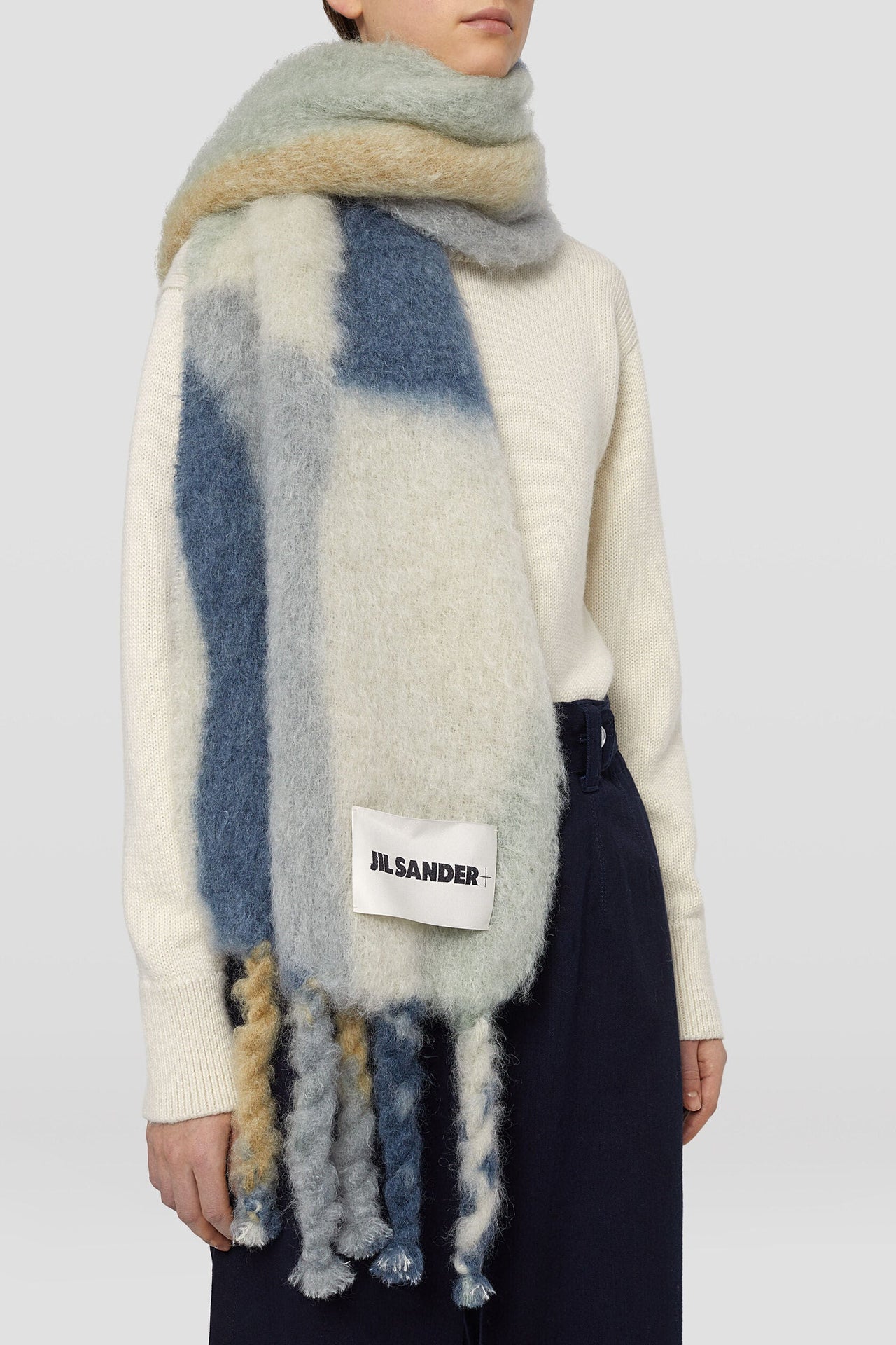 Jil Sander Geometric Mohair-Wool Scarf in Blue