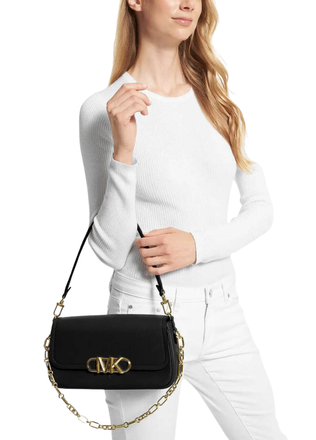 Michael Kors Parker Medium Leather Shoulder Bag Black