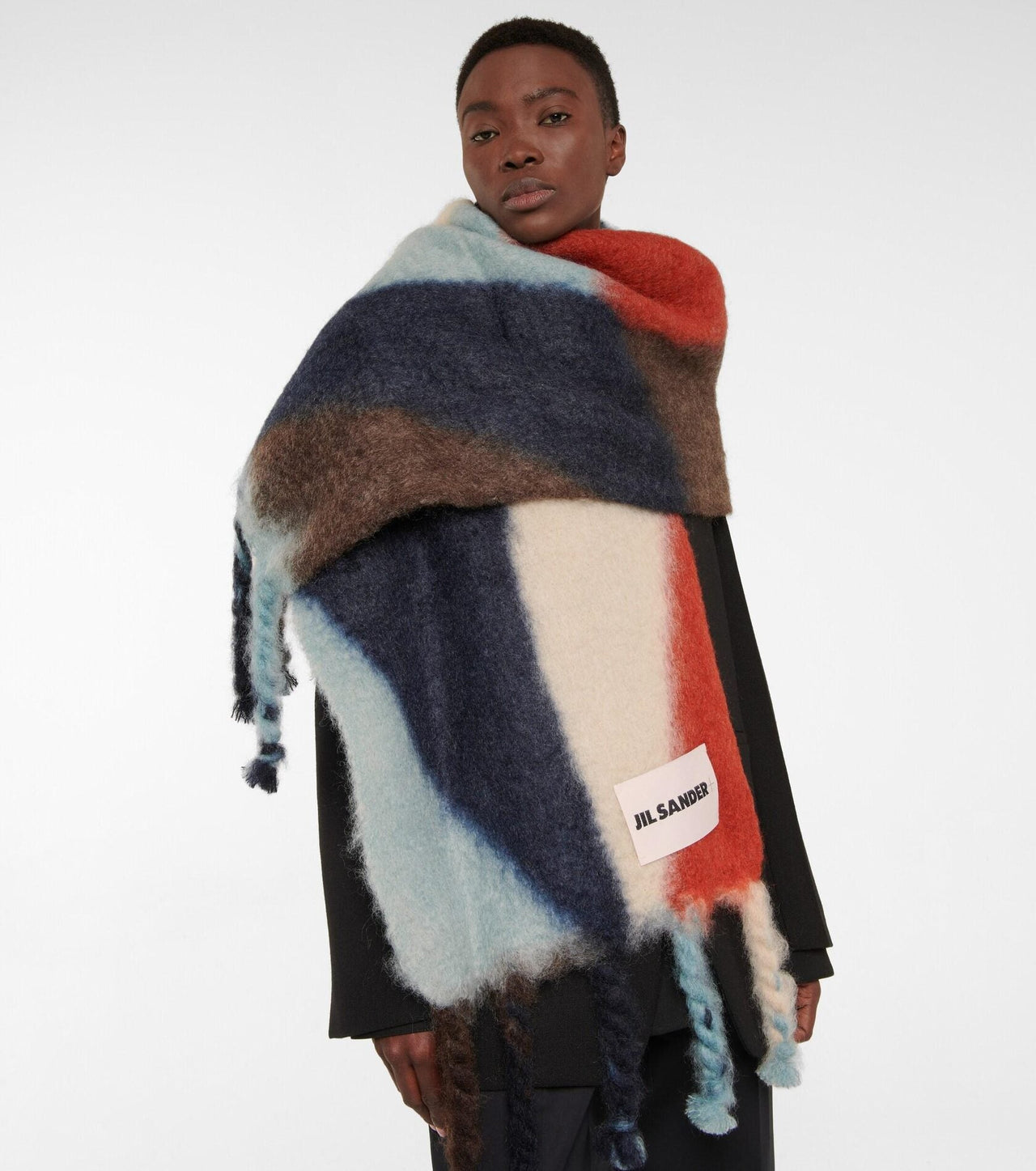 Jil Sander Geometric Mohair-Wool Scarf in Red