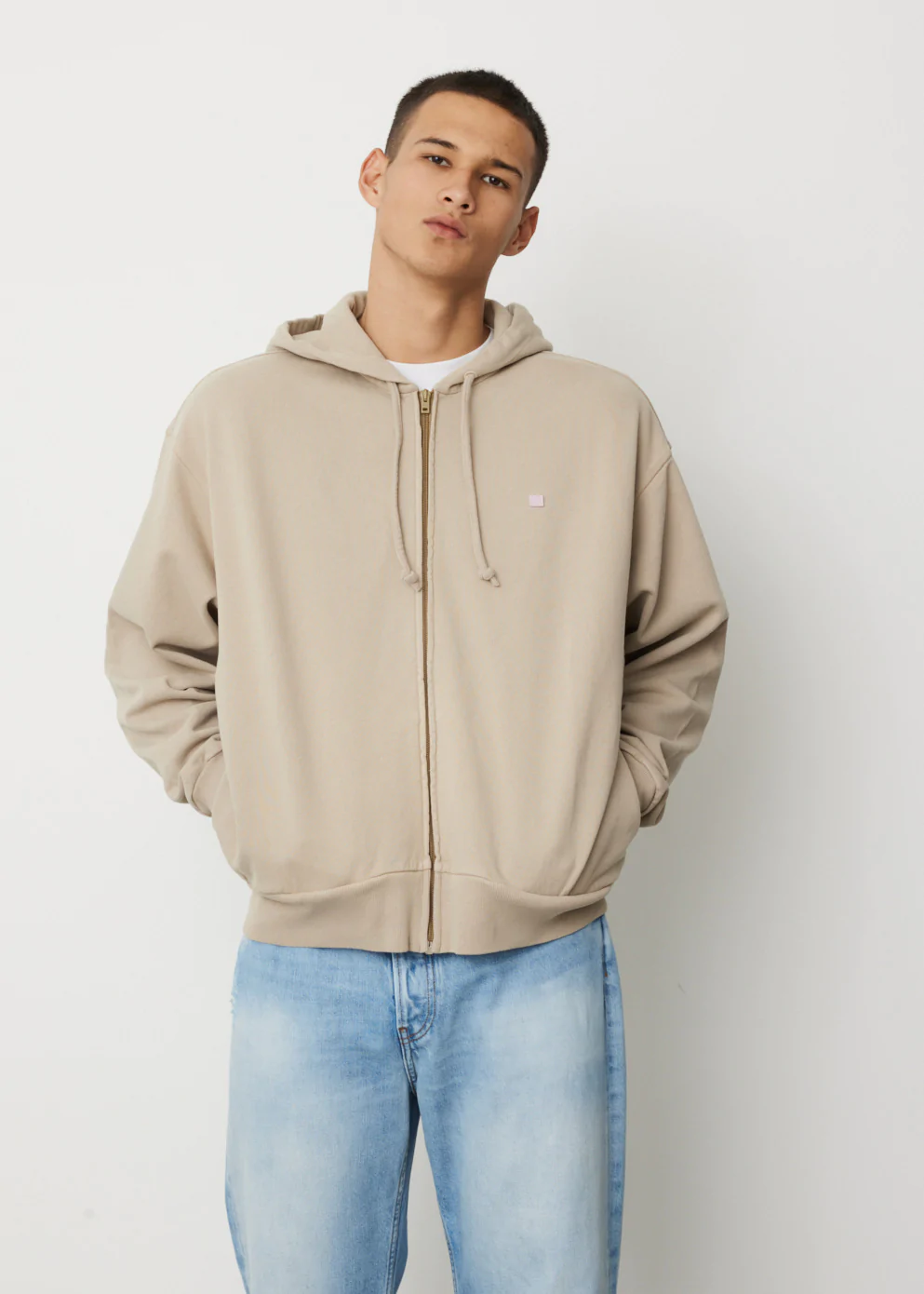 Acne Studios Color Face Patch Zip Hoodie Beige