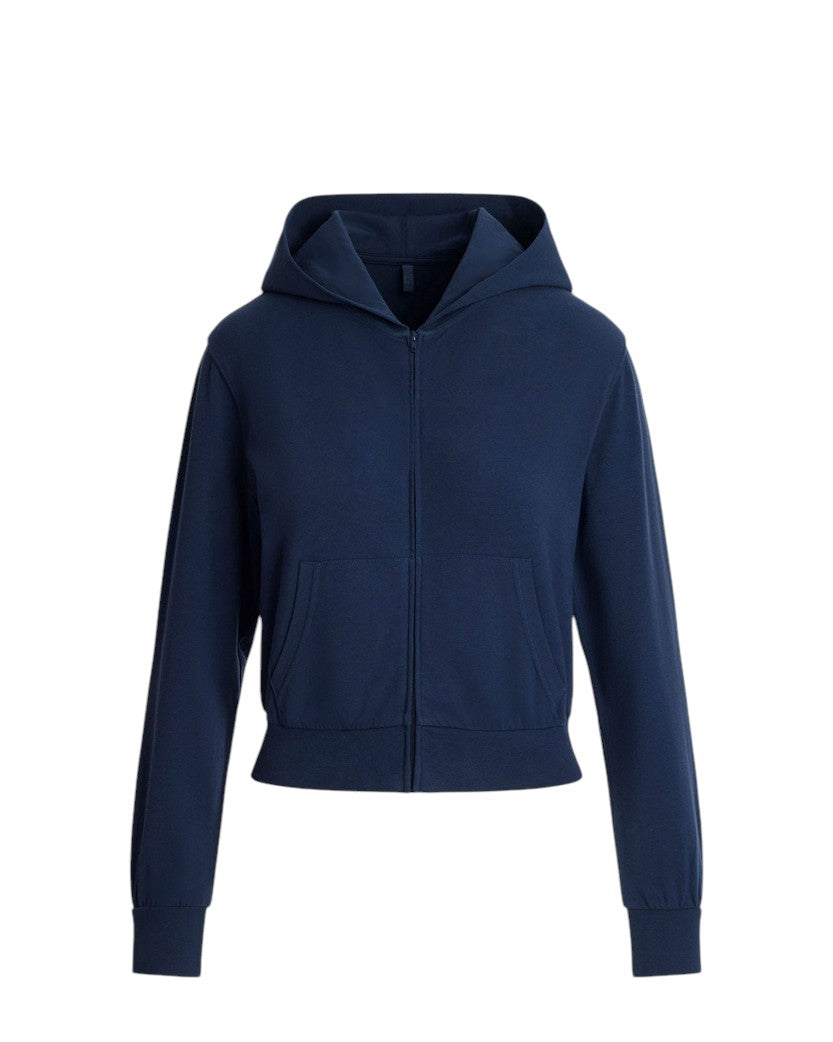 Skims Cotton Jersey Zip Up Slim Hoodie Navy