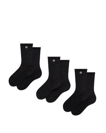 Lululemon Unisex Daily Essential Crew Socks 3 Pack Black
