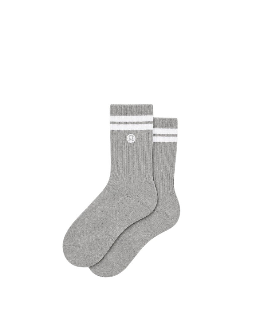 Lululemon Unisex Daily Essential Crew Socks Stripe Light Grey/White