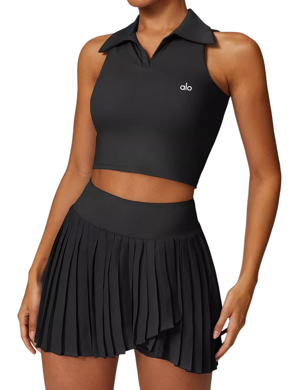 Alo Yoga Sleeveless Polo Crop Top Black