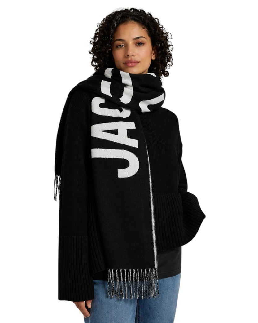 Jacquemus Logo Jacquard Fringed Edge Scarf Black