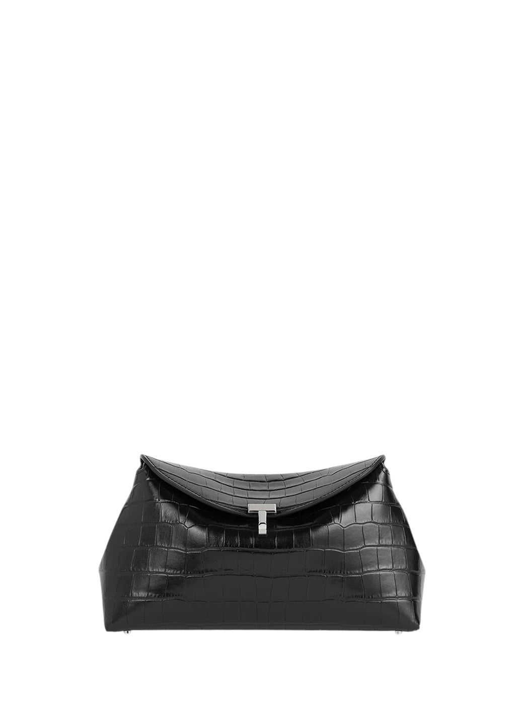 Toteme T-Lock Clutch Croco-Embossed Black