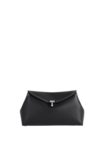 Toteme T-Lock Clutch Grain Leather Black