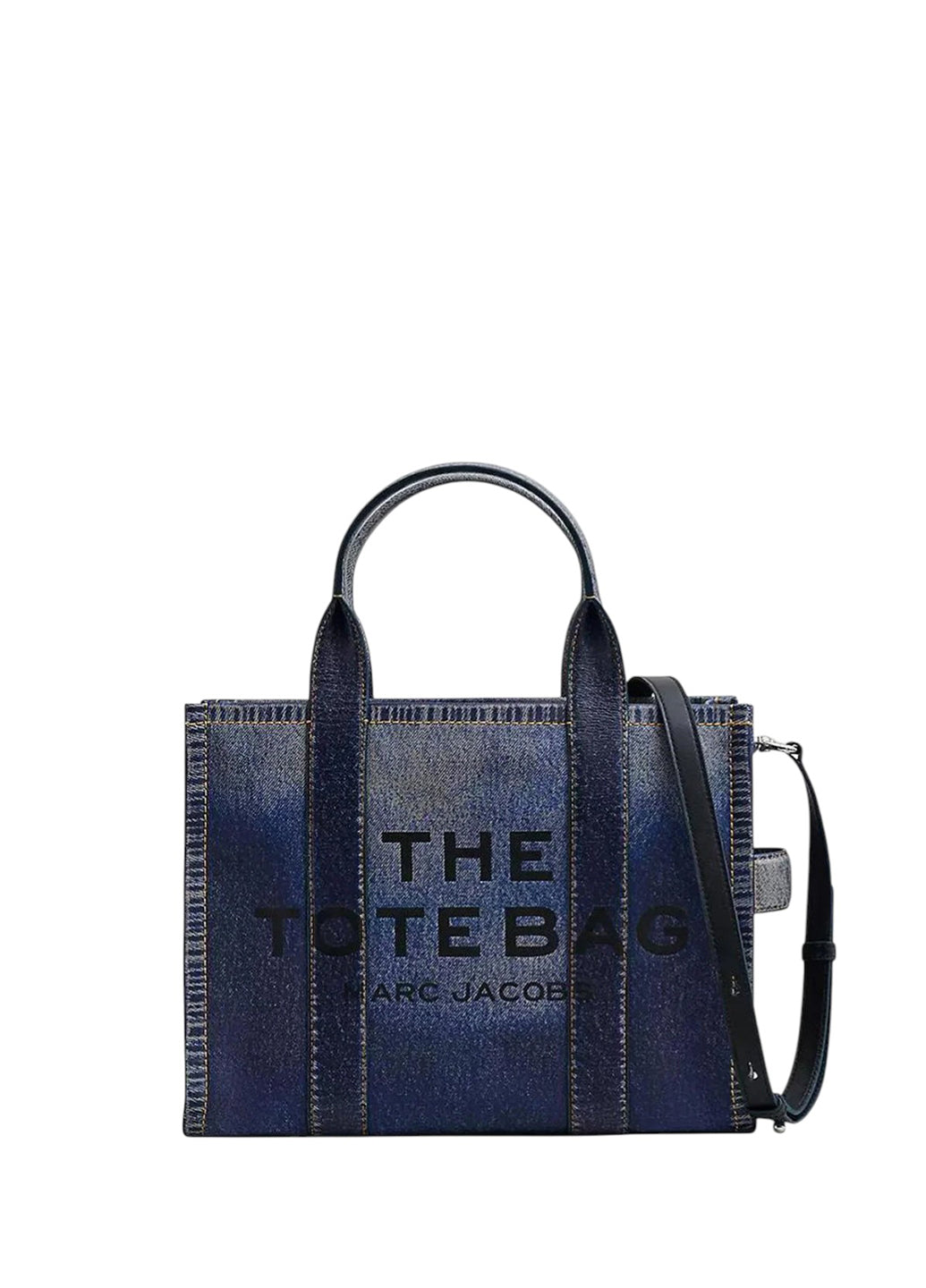 Marc Jacobs Denim Printed Leather Small Tote Bag Blue