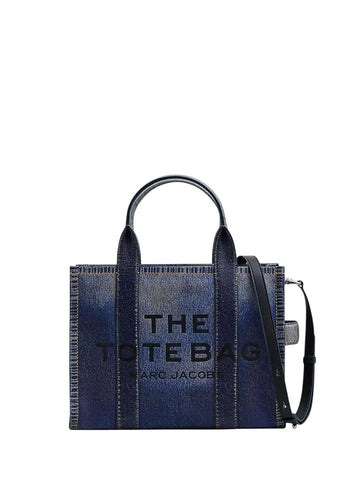 Marc Jacobs Denim Printed Leather Small Tote Bag Blue
