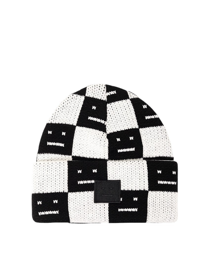 Acne Studios Rib knit beanie hat Black/oatmeal