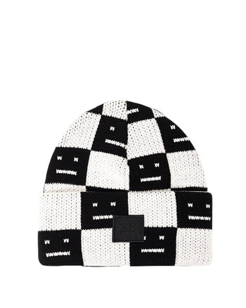 Acne Studios Rib knit beanie hat Black/oatmeal