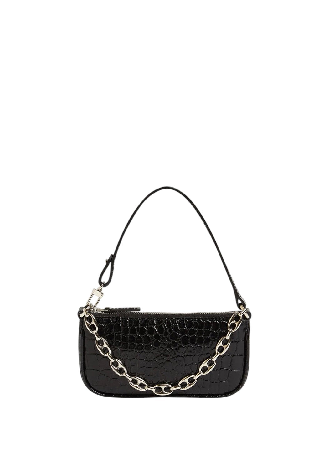 By Far Mini Rachel Croco Embossed Leather Black
