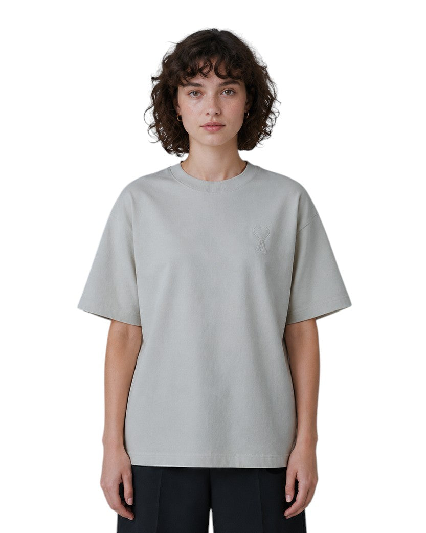 AMI Paris Ami De Coeur Embossed Heart T-Shirt Grey