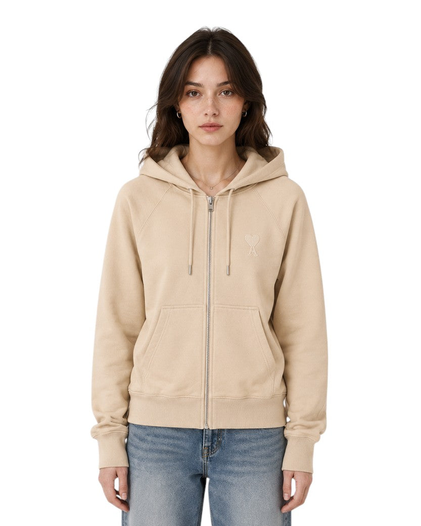 AMI Paris Ami De Coeur Zipped Hoodie Neutrals