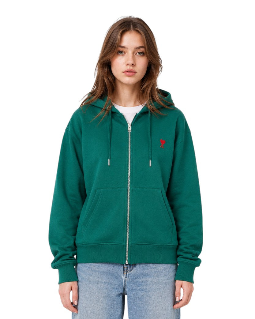 AMI Paris Ami De Coeur Zipped Hoodie Green