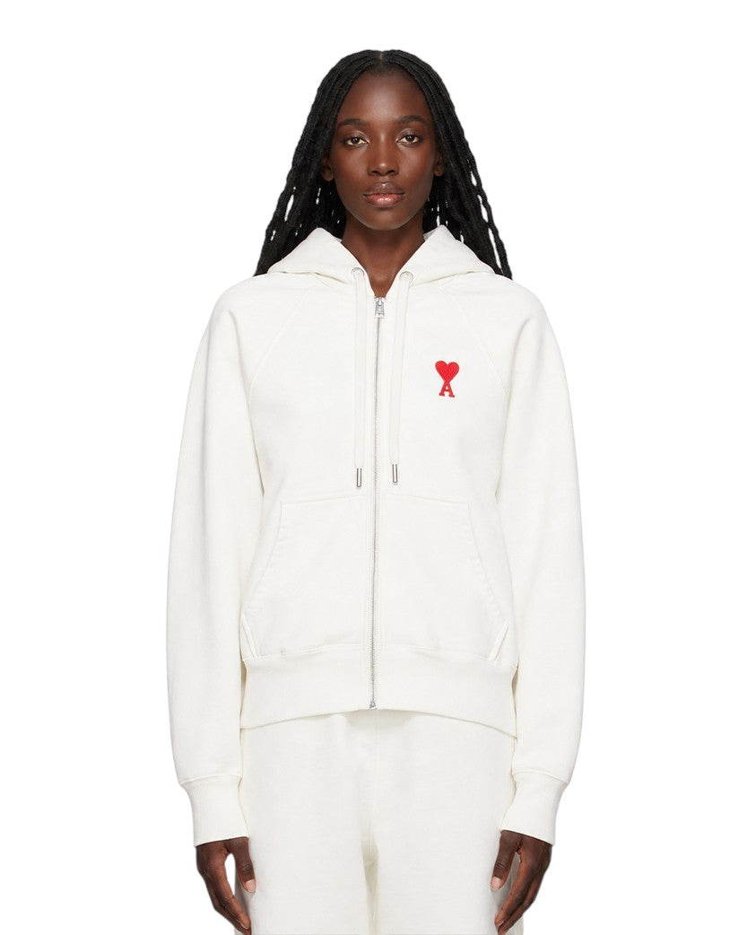 AMI Paris Ami De Coeur Zipped Hoodie White