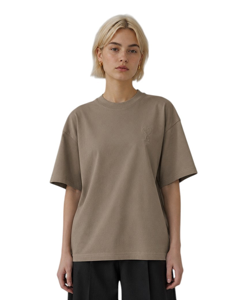 AMI Paris Ami De Coeur Embossed Heart T-Shirt Brown