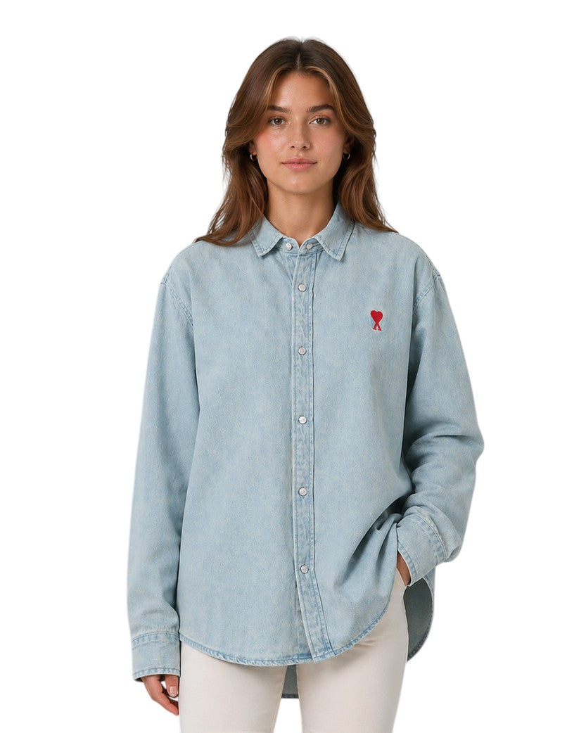 AMI Paris Ami De Coeur Denim Shirt Bleached Blue