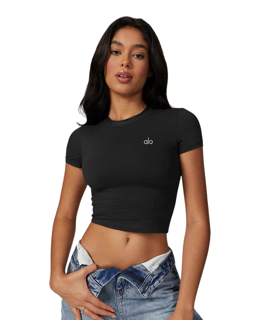Alo Yoga Crop Short Sleeve Tee Black 87431-BK