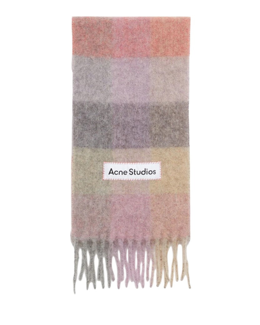 Acne Studios Checked Wool Fringe Scarf Fuchsia/Lilac/Pink