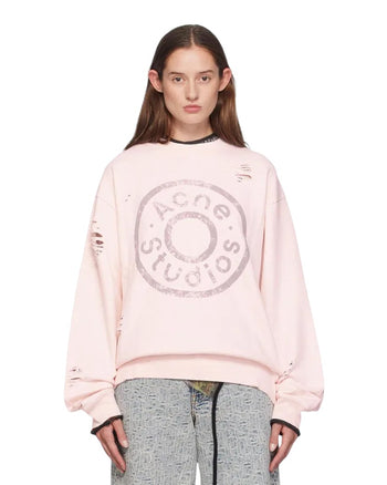 Acne Studios Distressed Logo Print Sweatshirt Faded Pink
