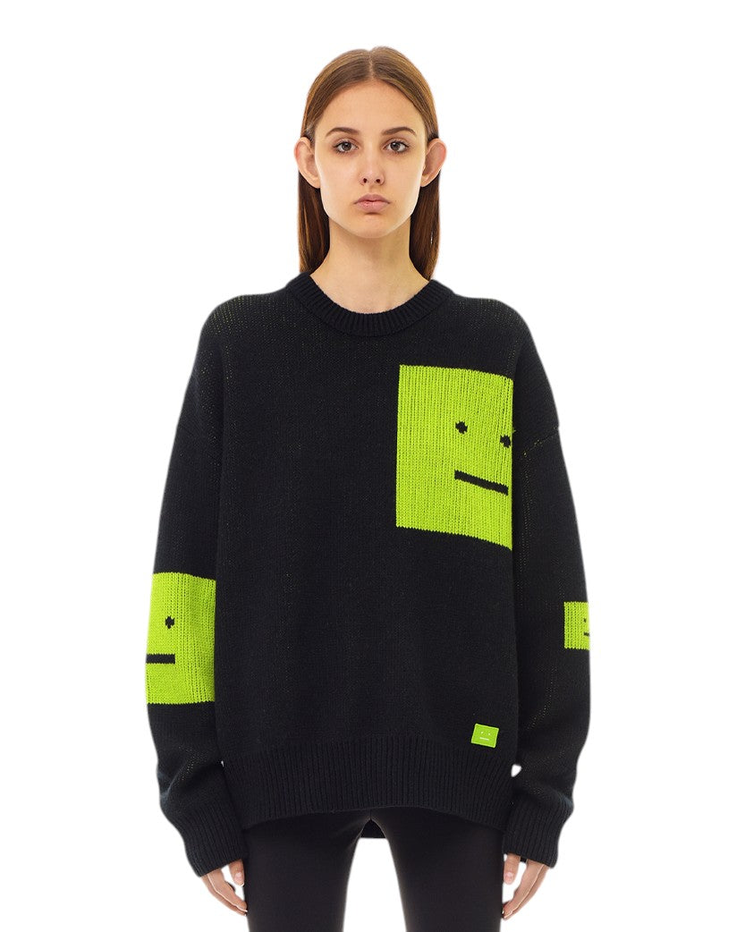 Acne Studios Animation Pop Face Crewneck Sweater Black Green