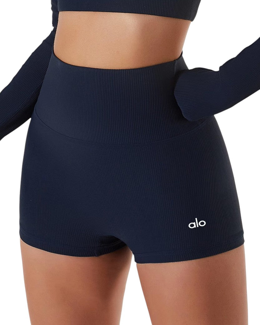 Alo Yoga Tight Fitting Ribbed Shorts Blue 001-BL