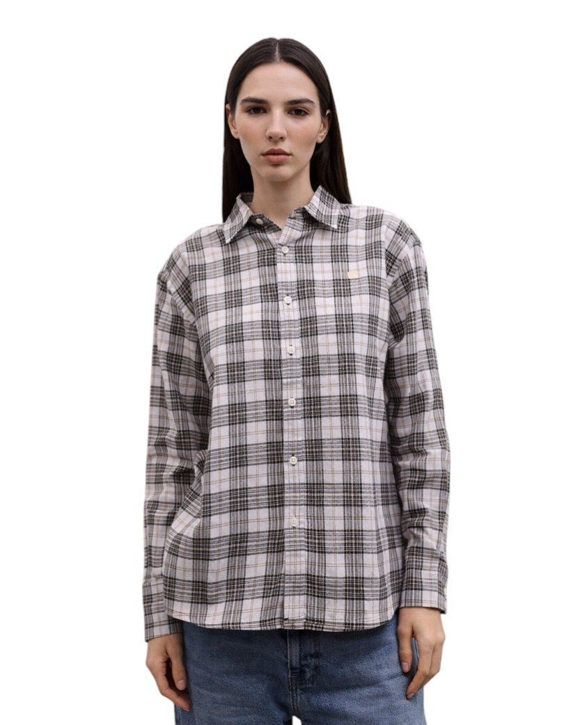 Acne Studios Flannel Check Button-Up Shirt White & Black
