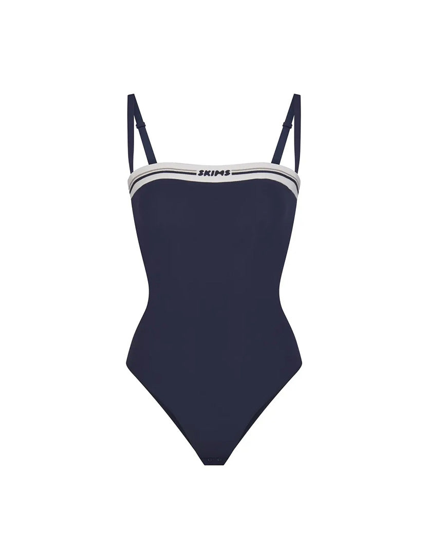 Skims Fits Everybody Logo Straight Neck Bodysuit Navy